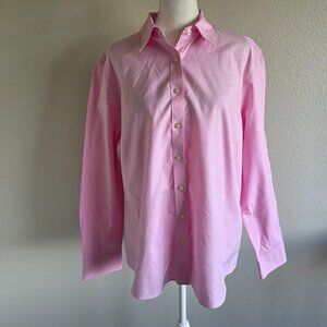 Lands' End No Iron Pinpoint Oxford Button Front Shirt Pink Cotton Plus Size 18